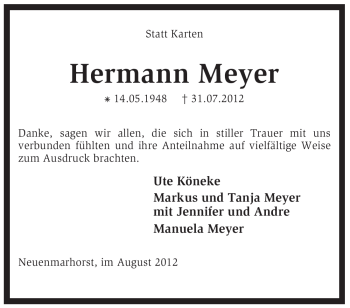 Traueranzeige von Hermann Meyer von KREISZEITUNG SYKE