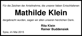 Traueranzeige von Mathilde Klein von KRZ