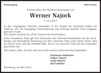 Traueranzeige von Werner Najork von KREISZEITUNG SYKE