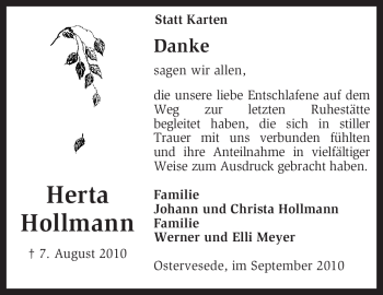 Traueranzeige von Herta Hollmann von KREISZEITUNG SYKE