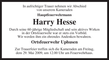 Traueranzeige von Harry Hesse von KREISZEITUNG SYKE