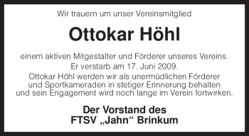 Traueranzeige von Ottokar Höhl von KREISZEITUNG SYKE