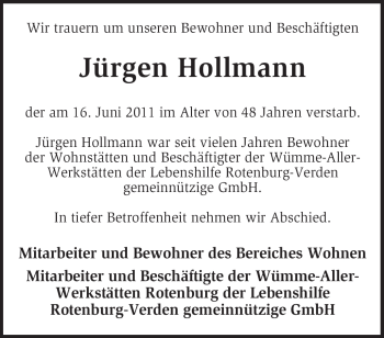 Traueranzeige von Jürgen Hollmann von KREISZEITUNG SYKE