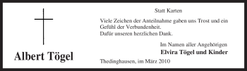 Traueranzeige von Albert Tögel von KREISZEITUNG SYKE