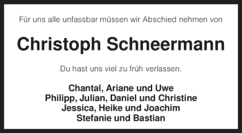 Traueranzeige von Christoph Schneermann von KREISZEITUNG SYKE