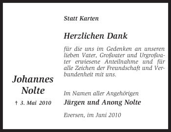 Traueranzeige von Johannes Nolte von KREISZEITUNG SYKE