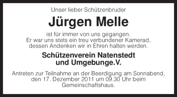 Traueranzeige von Jürgen Melle von KREISZEITUNG SYKE