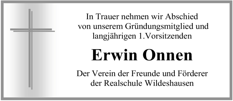  Traueranzeige für Erwin Onnen vom 15.01.2009 aus KREISZEITUNG SYKE