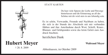 Traueranzeige von Hubert Meyer von KREISZEITUNG SYKE