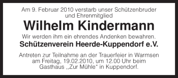 Traueranzeige von Wilhelm Kindermann von KREISZEITUNG SYKE