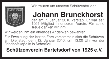 Traueranzeige von Johann Brunckhorst von KREISZEITUNG SYKE