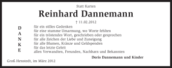 Traueranzeige von Reinhard Dannemann von KREISZEITUNG SYKE