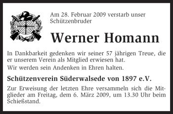 Traueranzeige von Werner Homann von KREISZEITUNG SYKE