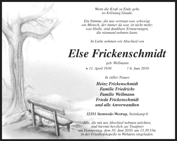 Traueranzeige von Else Frickenschmidt von KREISZEITUNG SYKE