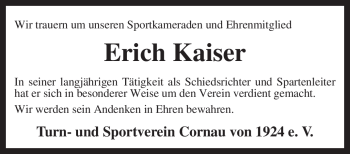 Traueranzeige von Erich Kaiser von KREISZEITUNG SYKE