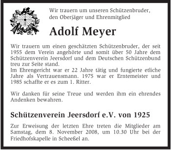 Traueranzeige von Adolf Meyer von KREISZEITUNG SYKE