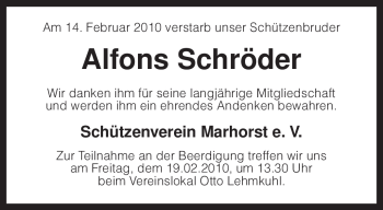 Traueranzeige von Alfons Schröder von KREISZEITUNG SYKE