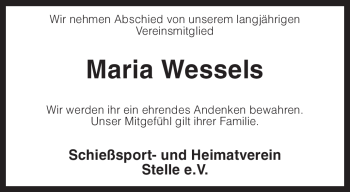 Traueranzeige von Maria Wessels von KREISZEITUNG SYKE