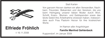 Traueranzeige von Elfriede Fröhlich von KREISZEITUNG SYKE