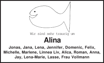 Traueranzeige von Alina Cordes von KREISZEITUNG SYKE