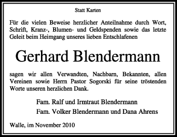 Traueranzeige von Gerhard Blendermann von KREISZEITUNG SYKE