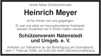 Traueranzeige von Heinrich Meyer von KREISZEITUNG SYKE