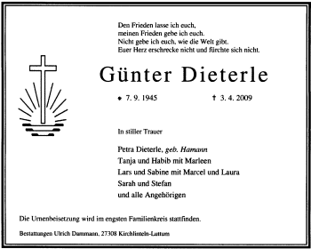 Traueranzeige von Günter Dieterle von KREISZEITUNG SYKE