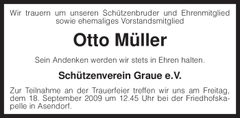 Traueranzeige von Otto Müller von KREISZEITUNG SYKE