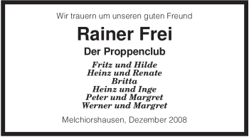 Traueranzeige von Rainer Frei von KREISZEITUNG SYKE