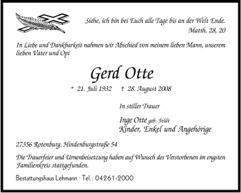 Traueranzeige von Gerd Otte von KREISZEITUNG SYKE