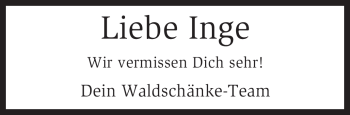 Traueranzeige von Inge Michaelis von KREISZEITUNG SYKE