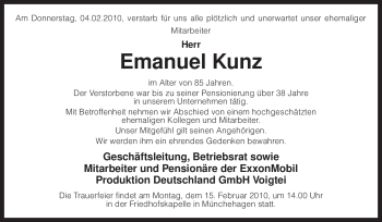 Traueranzeige von Emanuel Kunz von KREISZEITUNG SYKE