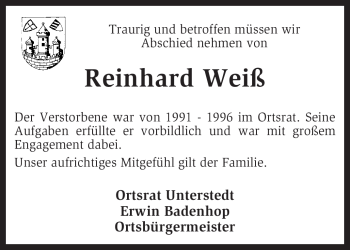 Traueranzeige von Reinhard Weiß von KREISZEITUNG SYKE