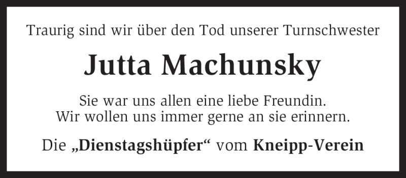  Traueranzeige für Jutta Machunsky vom 04.03.2009 aus KREISZEITUNG SYKE