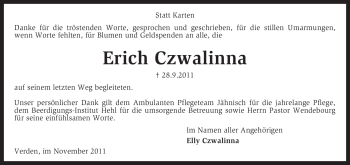 Traueranzeige von Erich Czwalinna von KREISZEITUNG SYKE