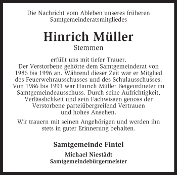 Traueranzeige von Hinrich Müller von KRZ