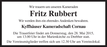 Traueranzeige von Fritz Rubbert von KRZ