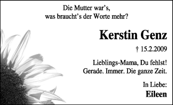 Traueranzeige von Kerstin Genz von KREISZEITUNG SYKE