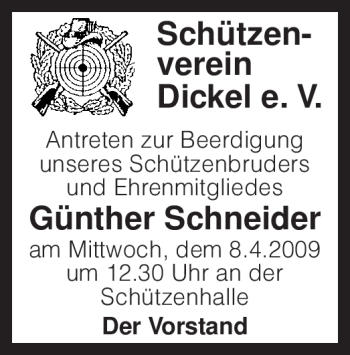 Traueranzeige von Günther Schneider von KREISZEITUNG SYKE