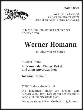 Traueranzeige von Werner Homann von KREISZEITUNG SYKE