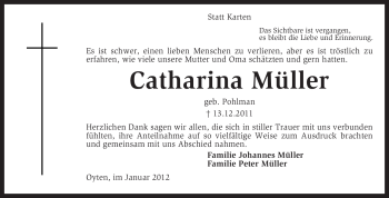 Traueranzeige von Catharina Müller von KREISZEITUNG SYKE