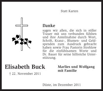 Traueranzeige von Elisabeth Buck von KREISZEITUNG SYKE