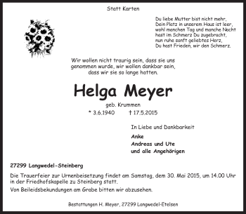 Traueranzeige von Helga Meyer von KRZ