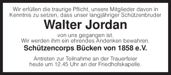 Traueranzeige von Walter Jordan von KREISZEITUNG SYKE