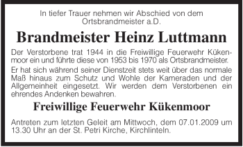 Traueranzeige von Heinz Luttmann von KREISZEITUNG SYKE