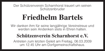 Traueranzeige von Friedhelm Bartels von KREISZEITUNG SYKE