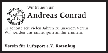 Traueranzeige von Andreas Conrad von KREISZEITUNG SYKE