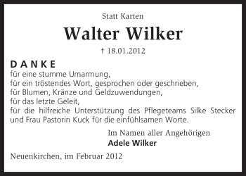 Traueranzeige von Walter Wilker von KREISZEITUNG SYKE