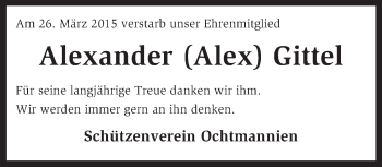 Traueranzeige von Alexander Gittel von KRZ