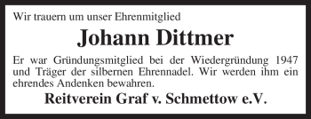 Traueranzeige von Johann Dittmer von KREISZEITUNG SYKE